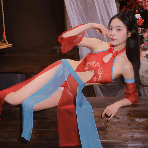 Scarlet and blue lingerie - Eastern hiding philosophy passion front view