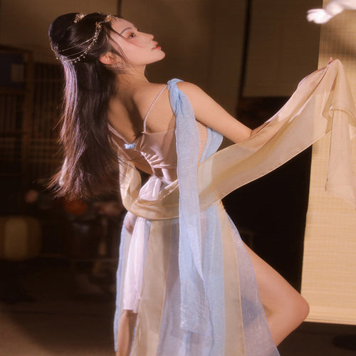 Celestial maiden lingerie set - flowing silk Buddhist art inspired