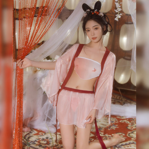 Blush pink butterfly chemise - floral blossom embroidery front view